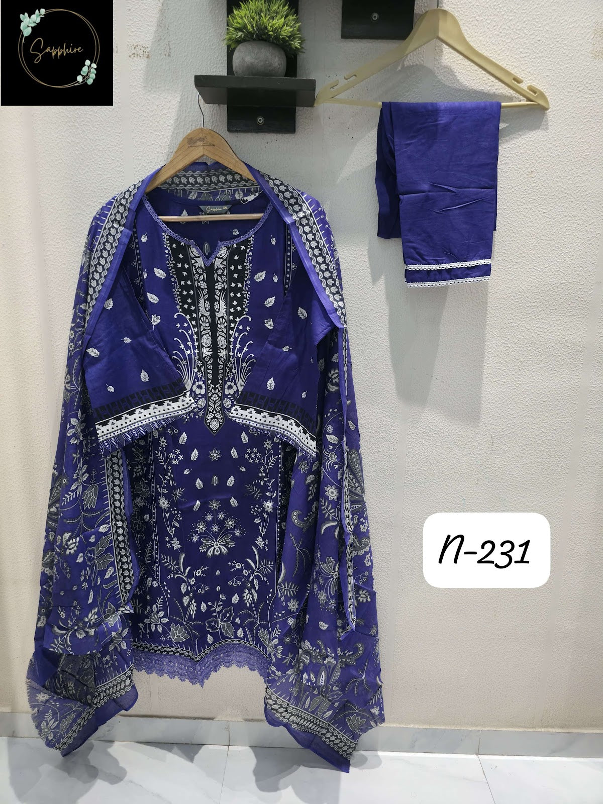 Agha Noorain N 231 Sapphire Pure Lawn Karachi Readymade Suits Supplier