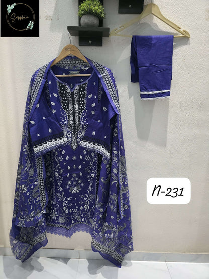 Agha Noorain N 231 Sapphire Pure Lawn Karachi Readymade Suits Supplier