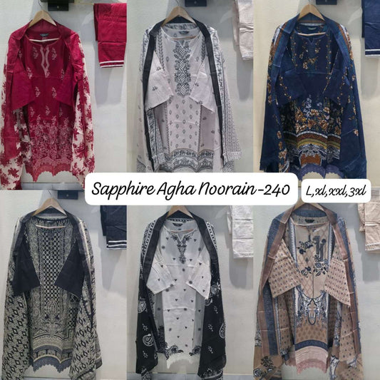 Agha Noorain N 240 Sapphire Lawn Karachi Readymade Suits Manufacturer Ahmedabad