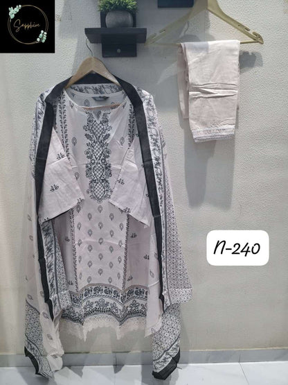 Agha Noorain N 240 Sapphire Lawn Karachi Readymade Suits Manufacturer Ahmedabad