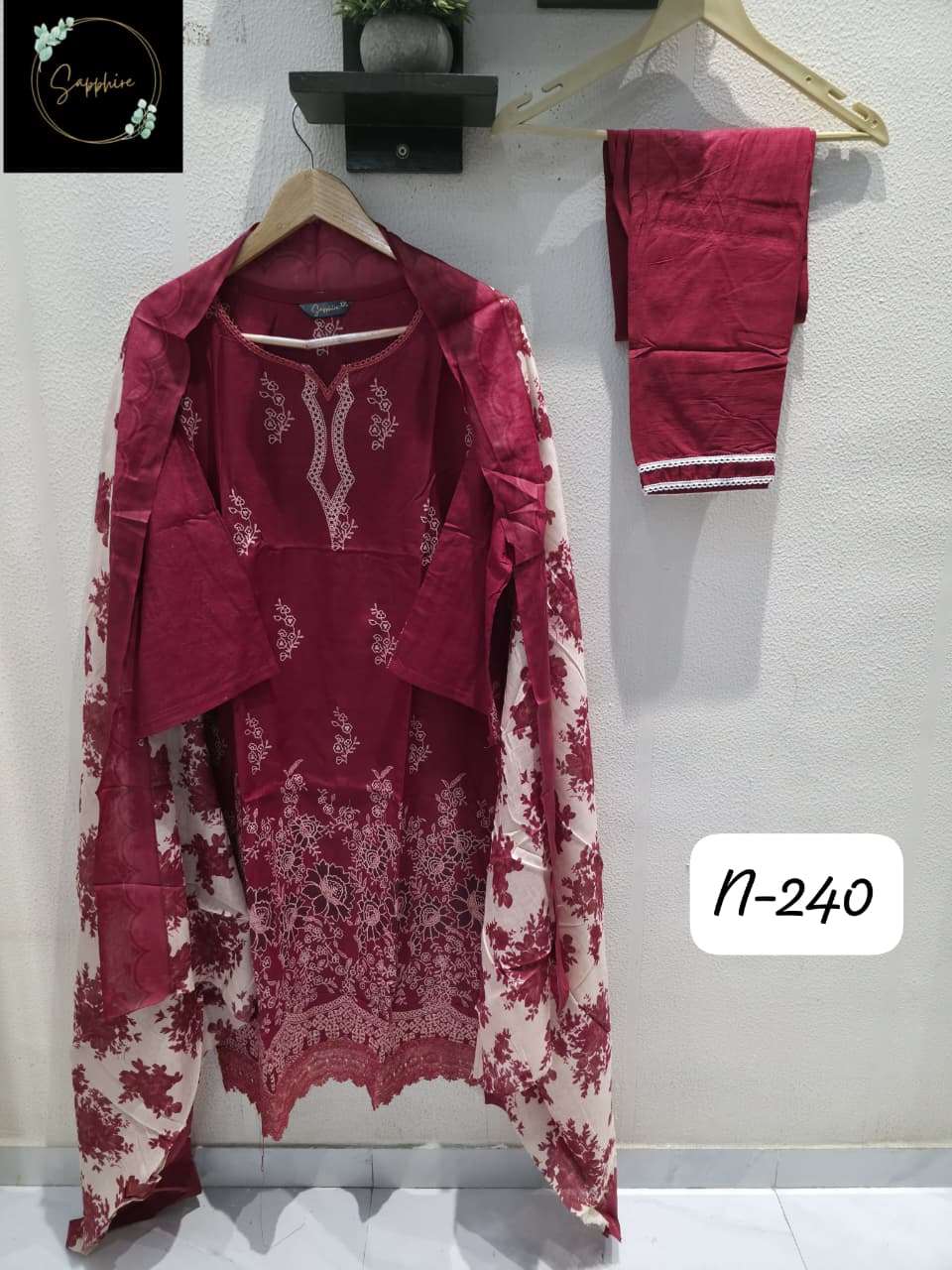 Agha Noorain N 240 Sapphire Lawn Karachi Readymade Suits Manufacturer Ahmedabad