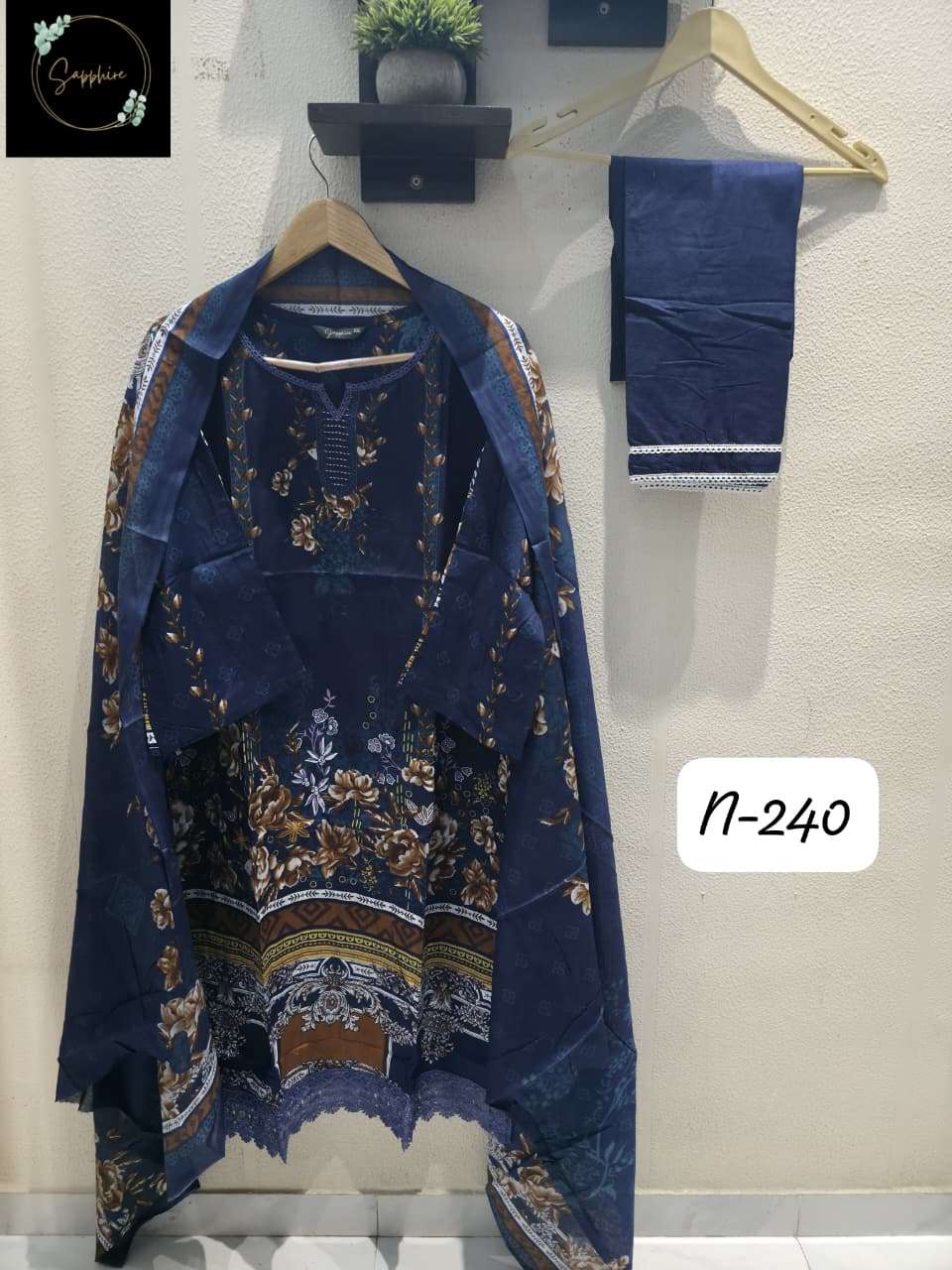 Agha Noorain N 240 Sapphire Lawn Karachi Readymade Suits Manufacturer Ahmedabad