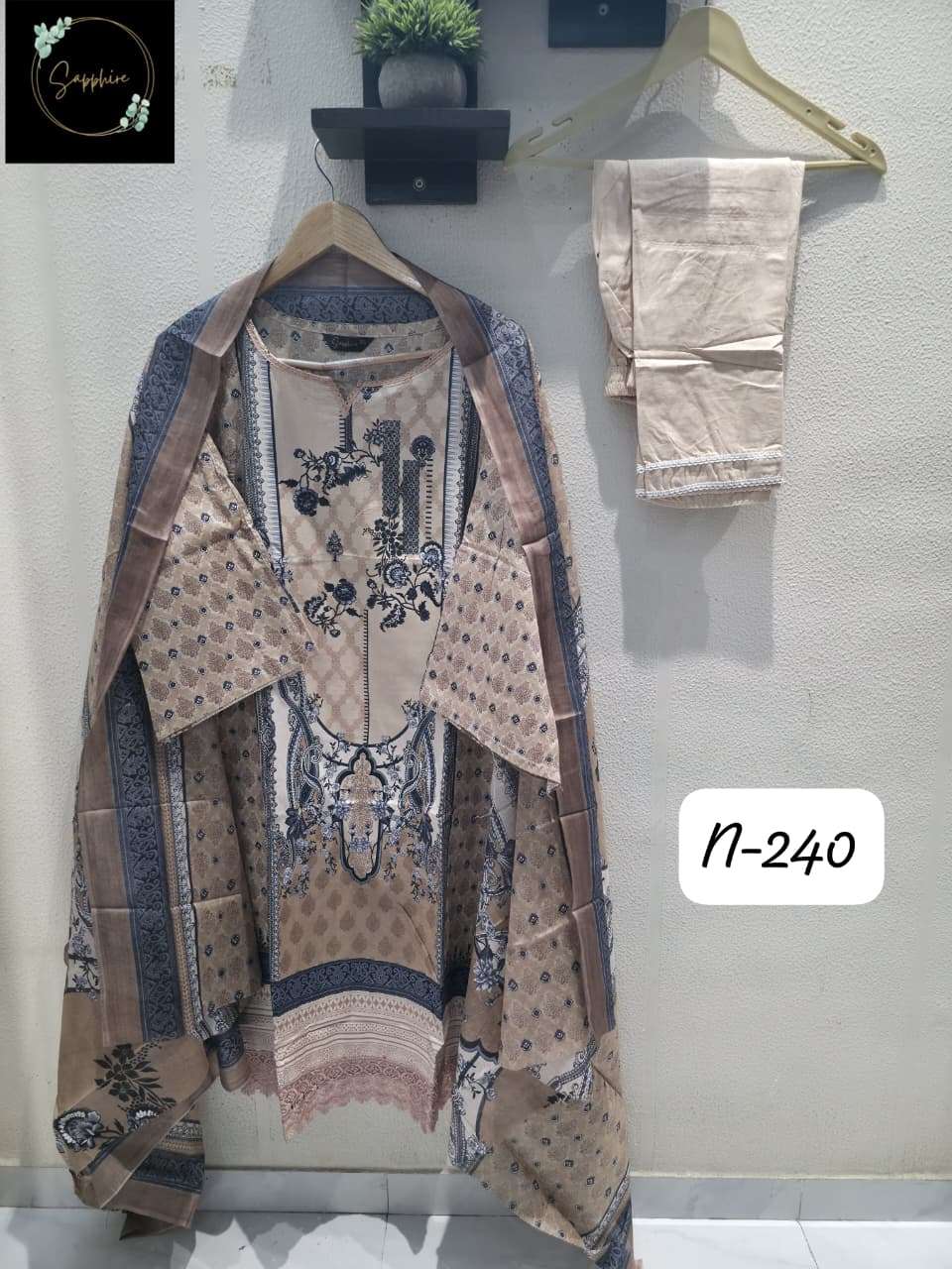 Agha Noorain N 240 Sapphire Lawn Karachi Readymade Suits Manufacturer Ahmedabad