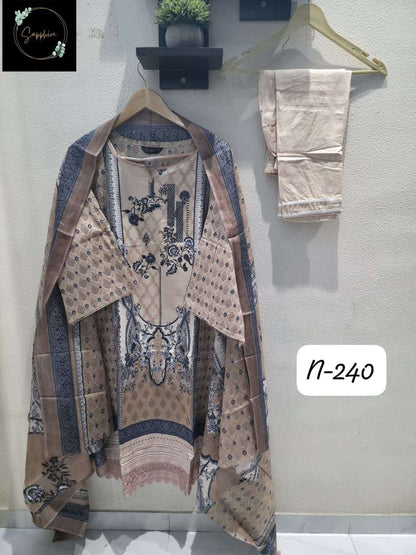 Agha Noorain N 240 Sapphire Lawn Karachi Readymade Suits Manufacturer Ahmedabad