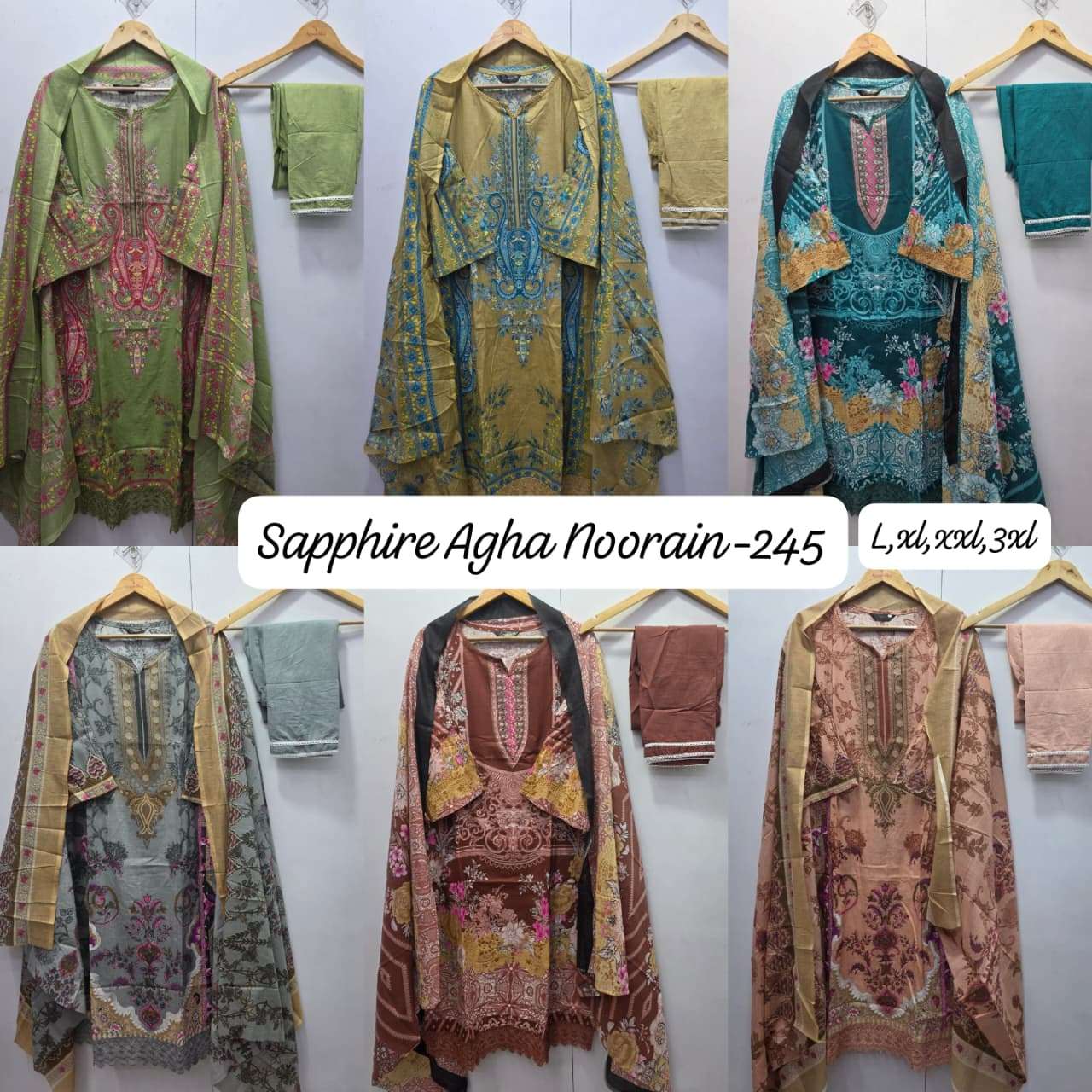 Agha Noorain N 245 Sapphire Pure Lawn Karachi Readymade Suits Manufacturer Ahmedabad