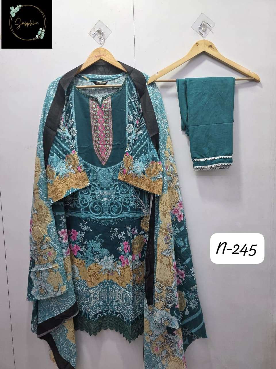 Agha Noorain N 245 Sapphire Pure Lawn Karachi Readymade Suits Manufacturer Ahmedabad