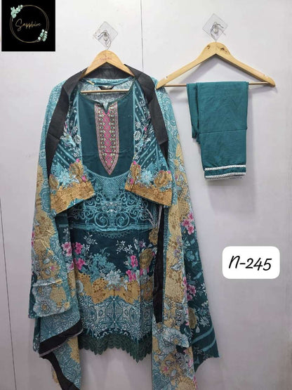 Agha Noorain N 245 Sapphire Pure Lawn Karachi Readymade Suits Manufacturer Ahmedabad