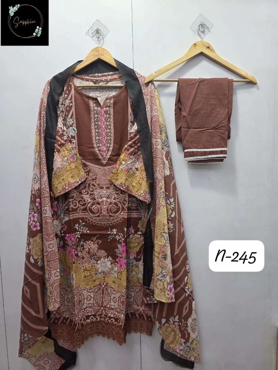 Agha Noorain N 245 Sapphire Pure Lawn Karachi Readymade Suits Manufacturer Ahmedabad