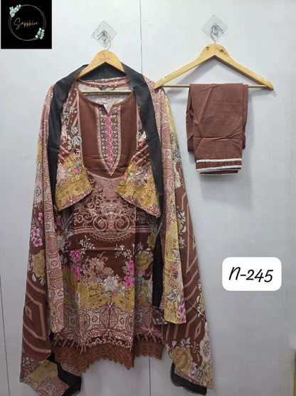 Agha Noorain N 245 Sapphire Pure Lawn Karachi Readymade Suits Manufacturer Ahmedabad