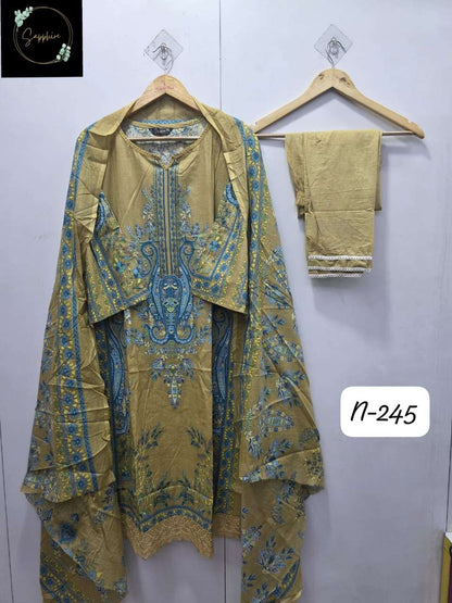 Agha Noorain N 245 Sapphire Pure Lawn Karachi Readymade Suits Manufacturer Ahmedabad