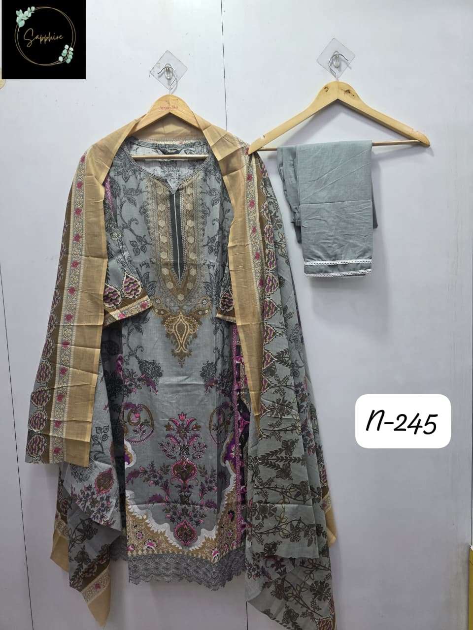 Agha Noorain N 245 Sapphire Pure Lawn Karachi Readymade Suits Manufacturer Ahmedabad