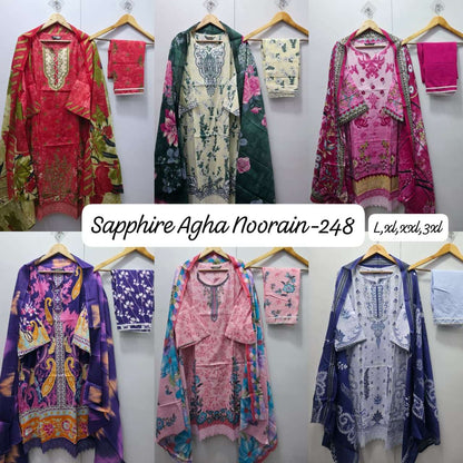 Agha Noorain N 248 Sapphire Pure Lawn Karachi Readymade Suits Supplier