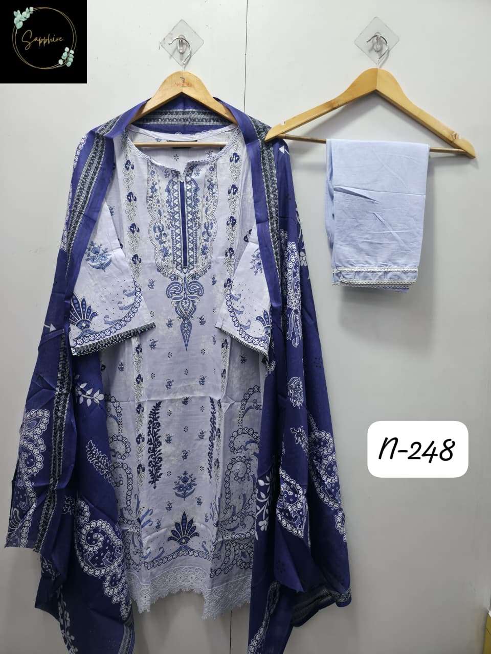 Agha Noorain N 248 Sapphire Pure Lawn Karachi Readymade Suits Supplier