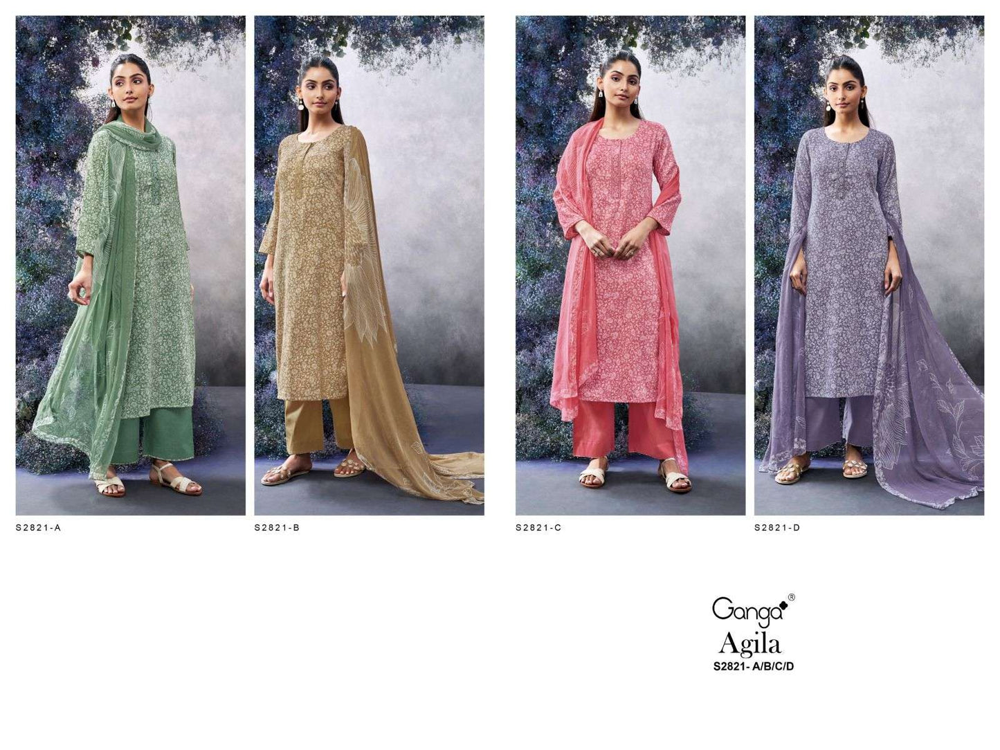 Agila S2821 Ganga Cotton Silk Plazzo Style Suits Wholesale