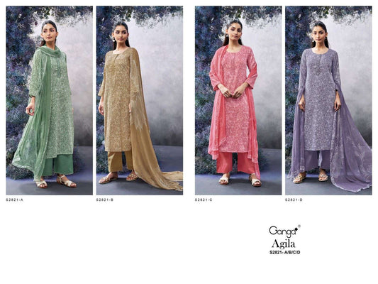 Agila S2821 Ganga Cotton Silk Plazzo Style Suits Wholesale