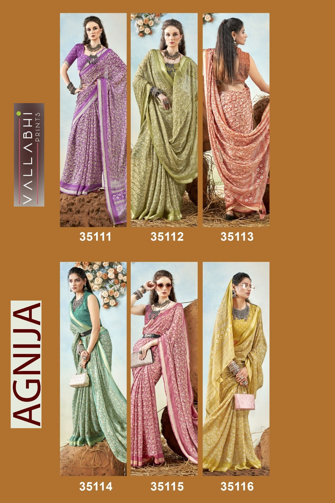 Agnija Vallabhi Prints Moss Sarees Wholesale Price