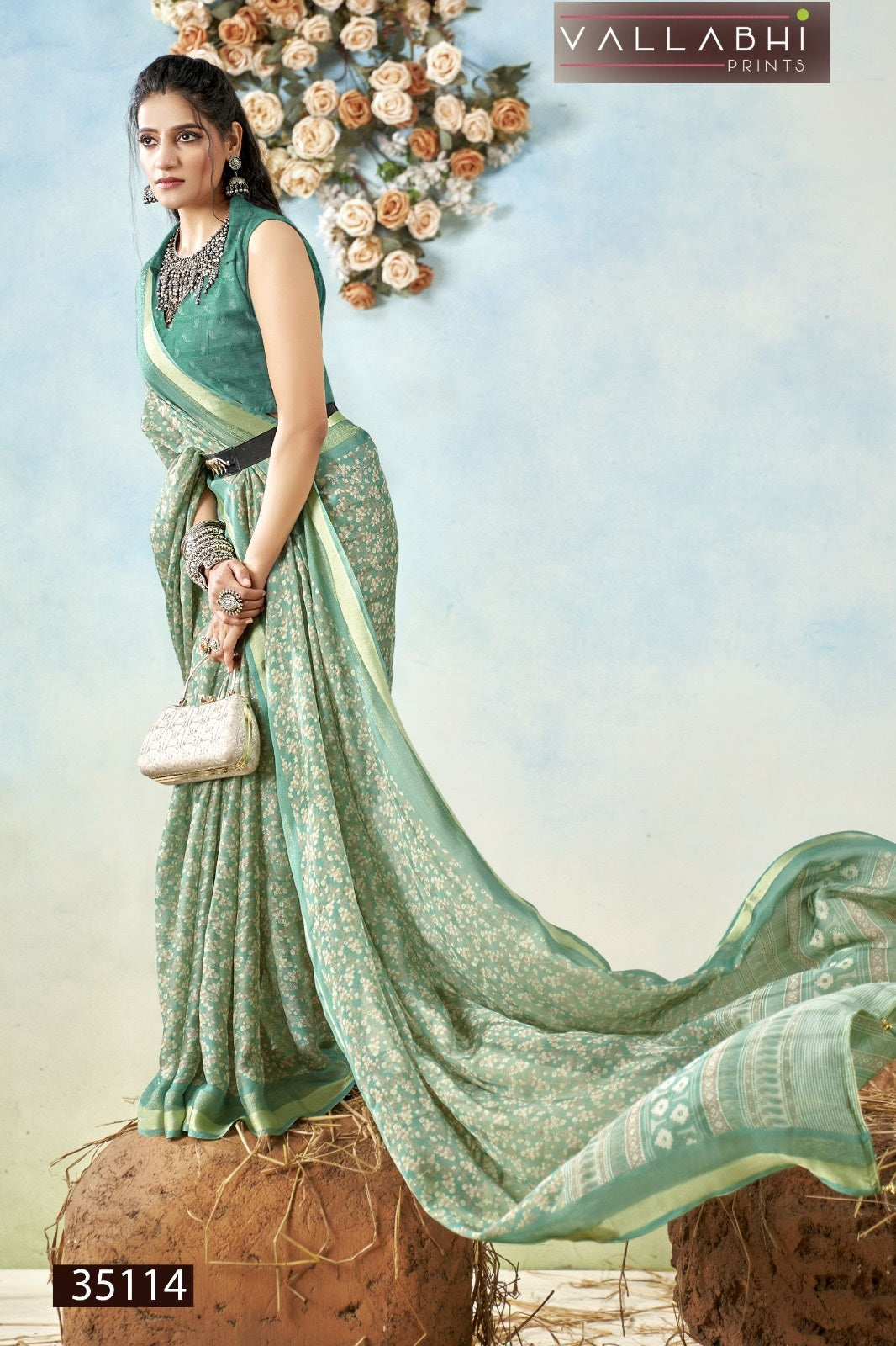 Agnija Vallabhi Prints Moss Sarees Wholesale Price