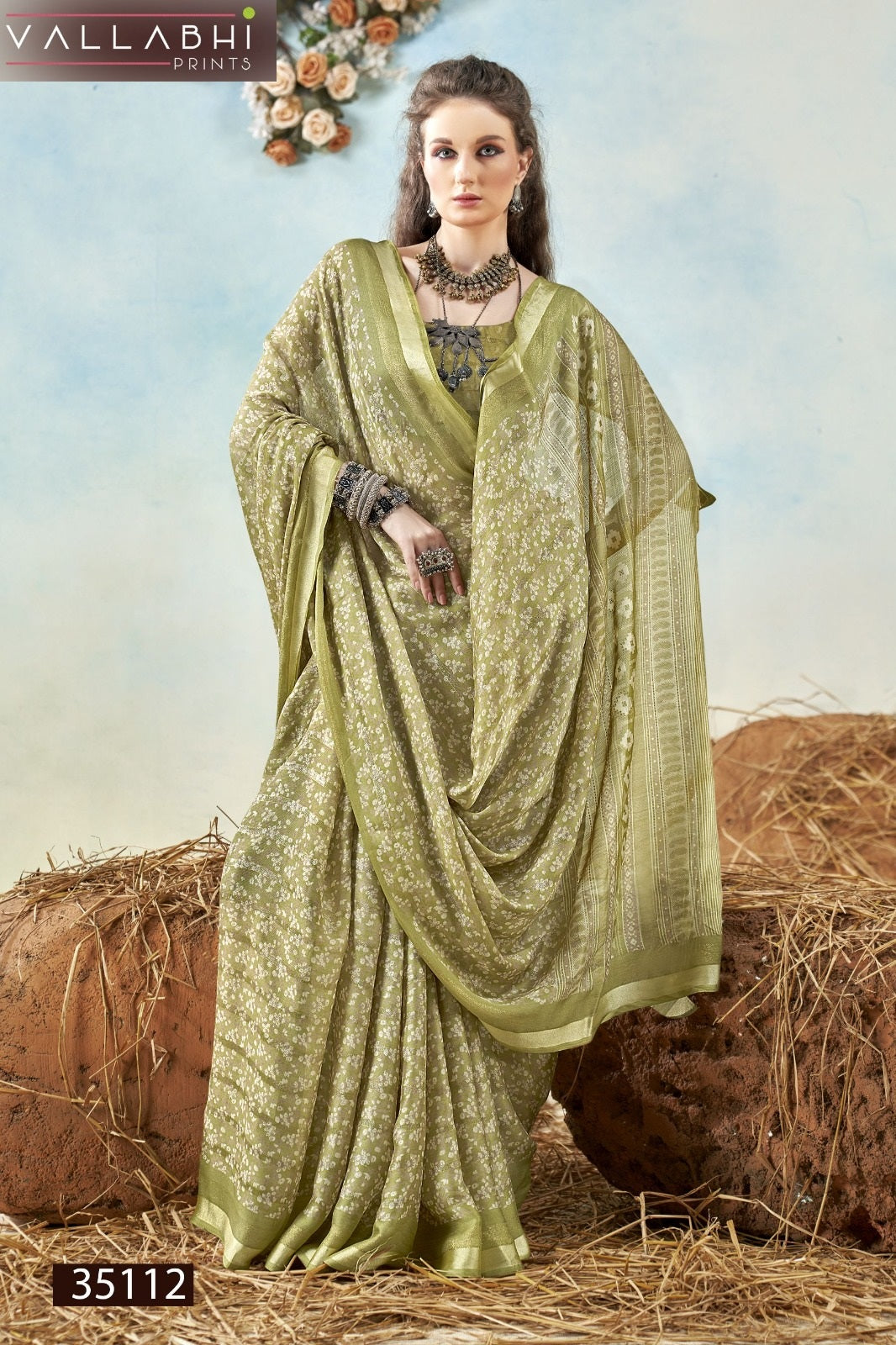 Agnija Vallabhi Prints Moss Sarees Wholesale Price