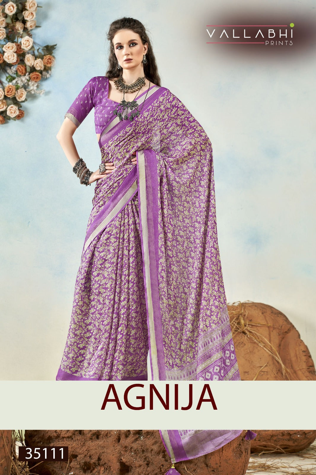Agnija Vallabhi Prints Moss Sarees Wholesale Price