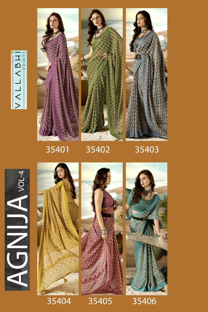 Agnija Vol 4 Vallabhi Prints Moss Sarees Wholesale Rate