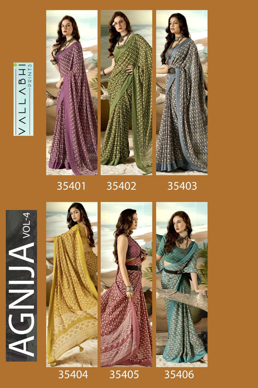Agnija Vol 4 Vallabhi Prints Moss Sarees Wholesale Rate
