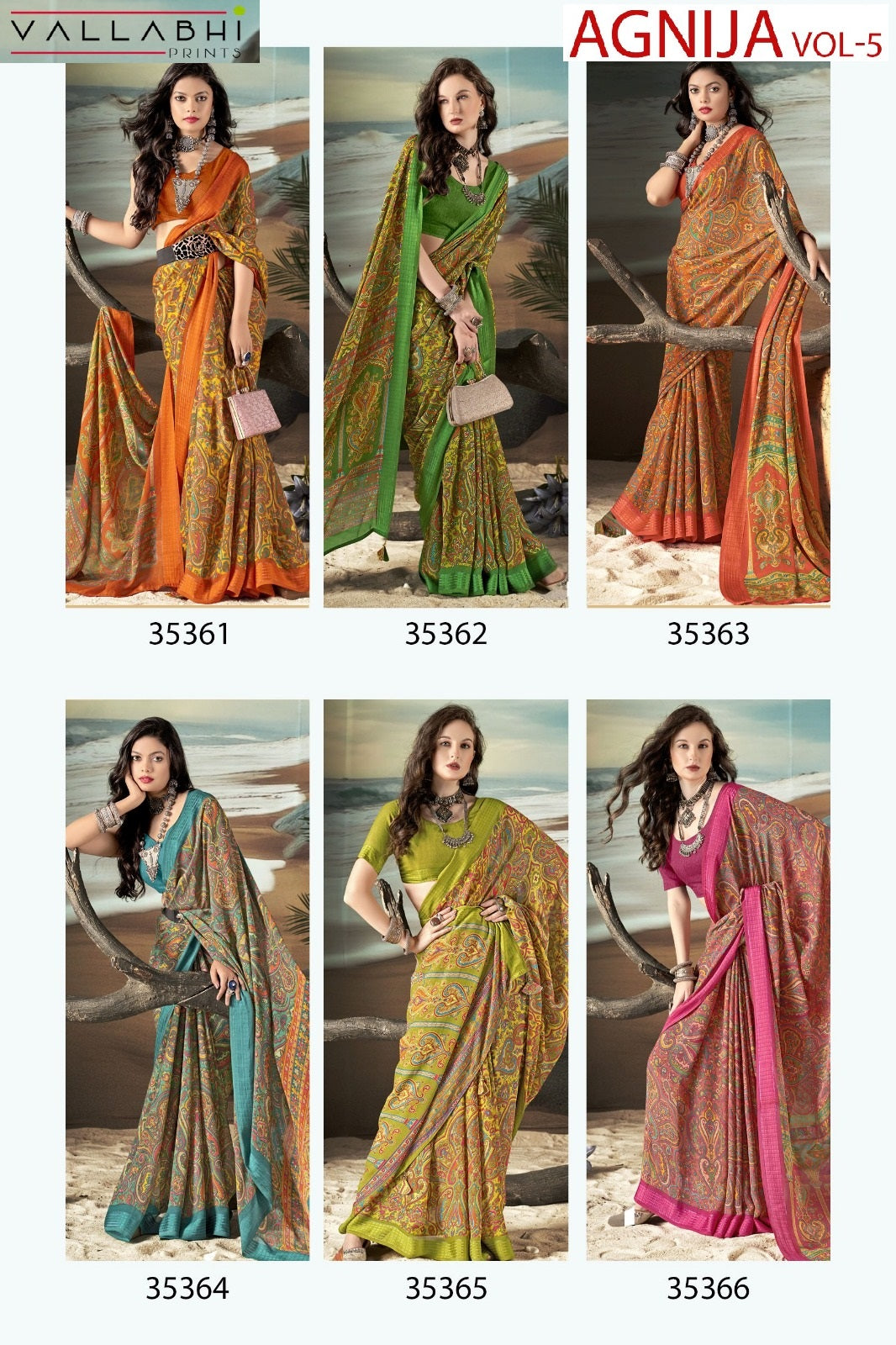 Agnija Vol 5 Vallabhi Prints Moss Sarees Wholesaler