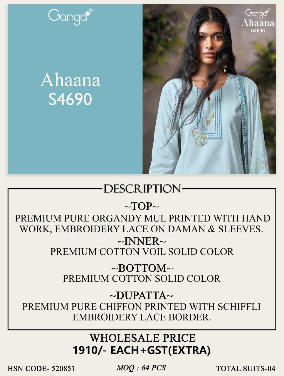 Ahaana 4690 Ganga Organdy Plazzo Style Suits Manufacturer India