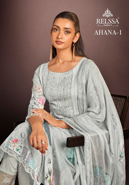 Ahana 1 Relssa Fabrics Cotton Lawn Pant Style Suits Exporter