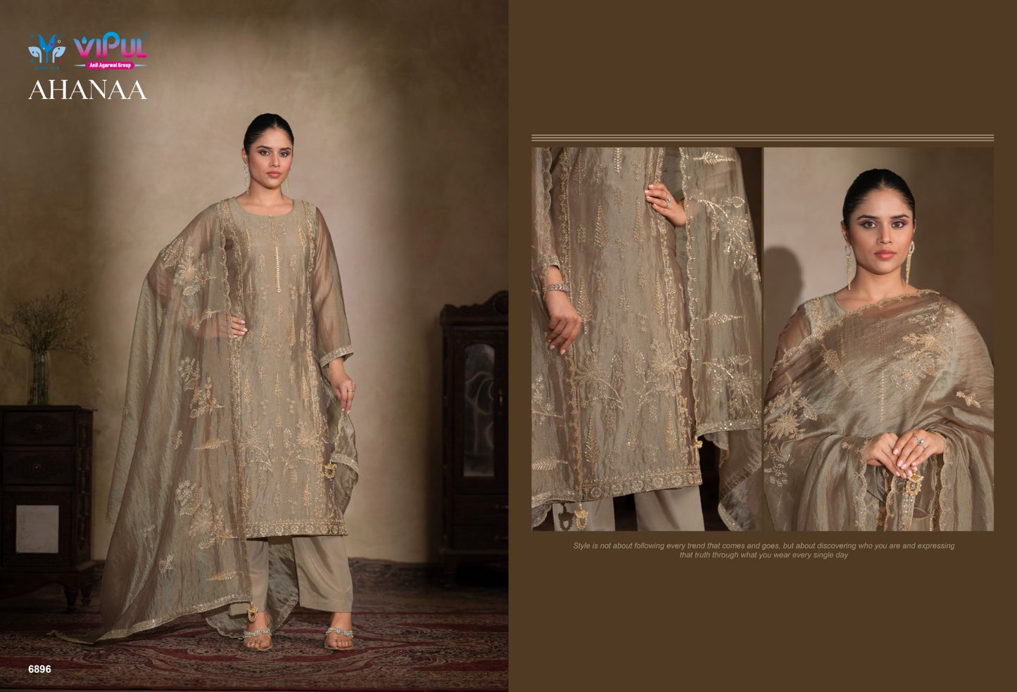Ahanaa Vipul Catonic Silk Pant Style Suits Wholesaler