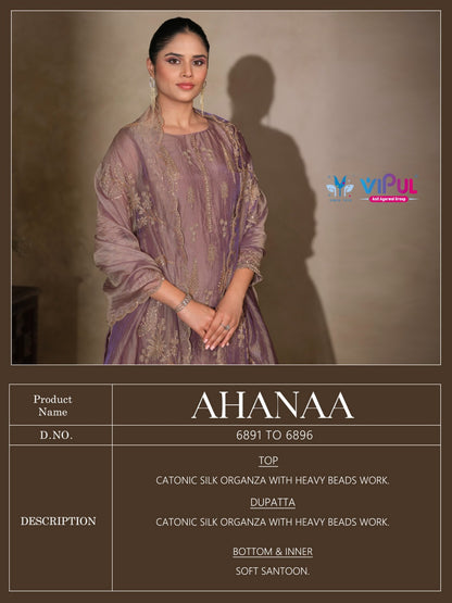 Ahanaa Vipul Catonic Silk Pant Style Suits Wholesaler