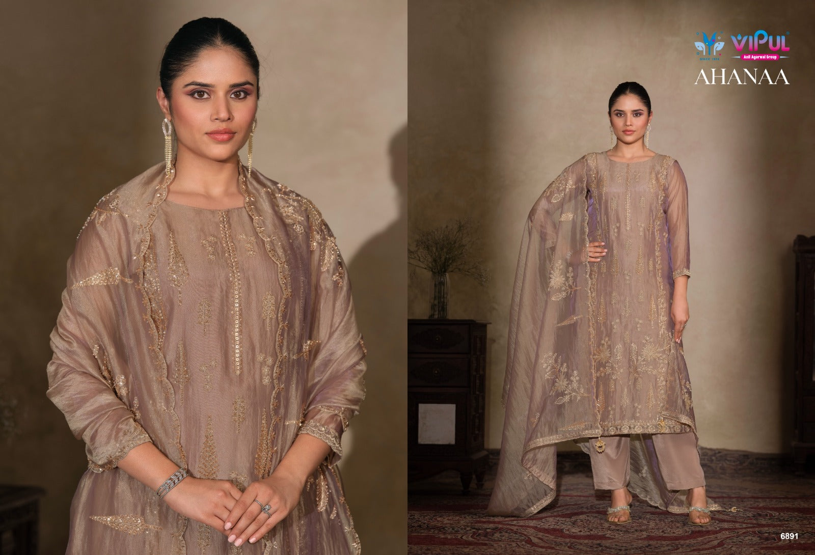 Ahanaa Vipul Catonic Silk Pant Style Suits Wholesaler