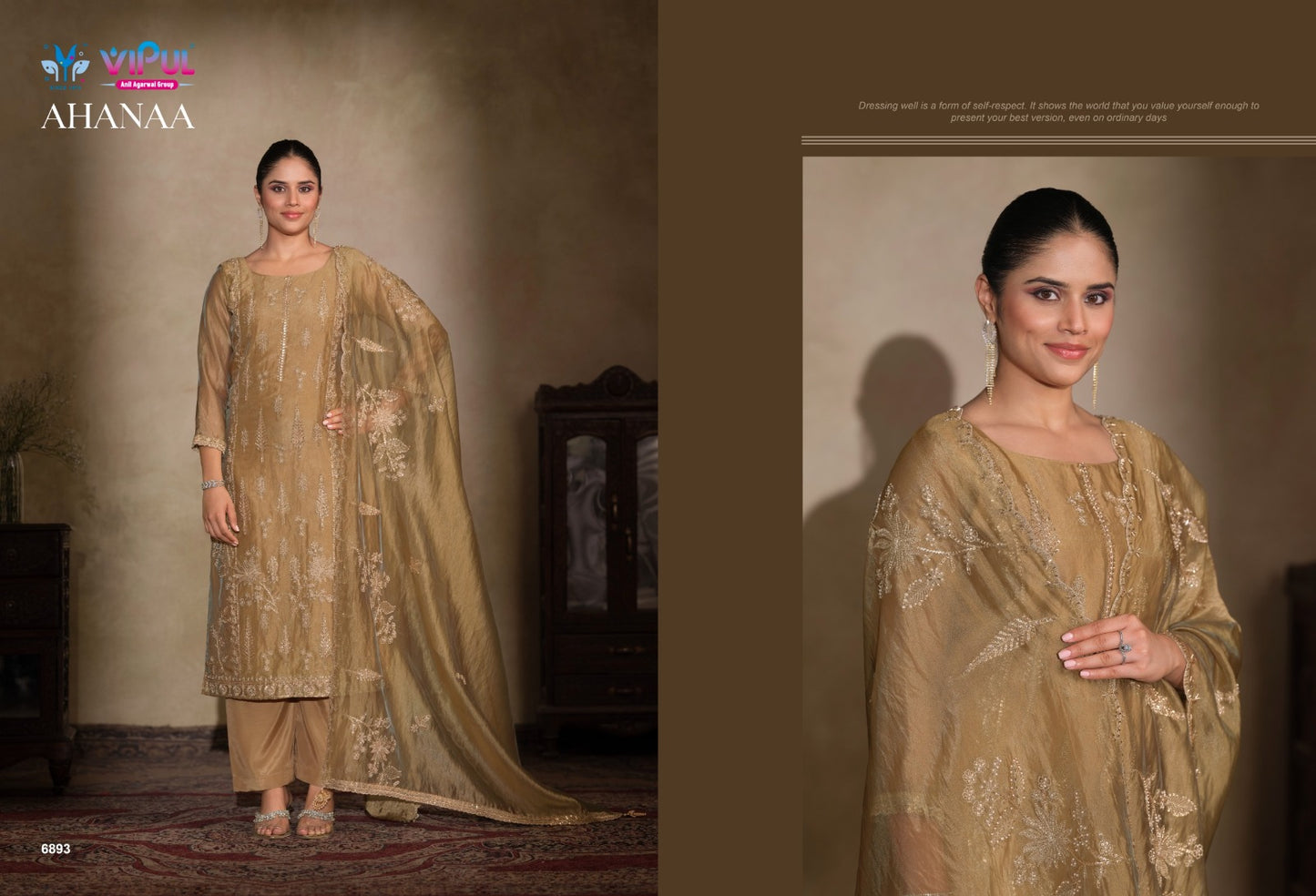 Ahanaa Vipul Catonic Silk Pant Style Suits Wholesaler