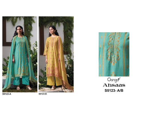 Ahsaas S5123 Ganga Bemberg Silk Plazzo Style Suits Supplier