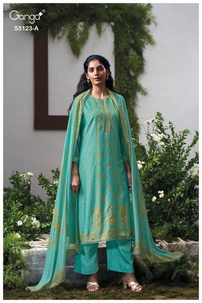 Ahsaas S5123 Ganga Bemberg Silk Plazzo Style Suits Supplier