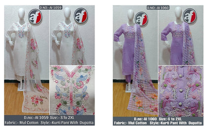 Ai 1059-1060 Af Mul Cotton Readymade Pant Style Suits Wholesaler Gujarat