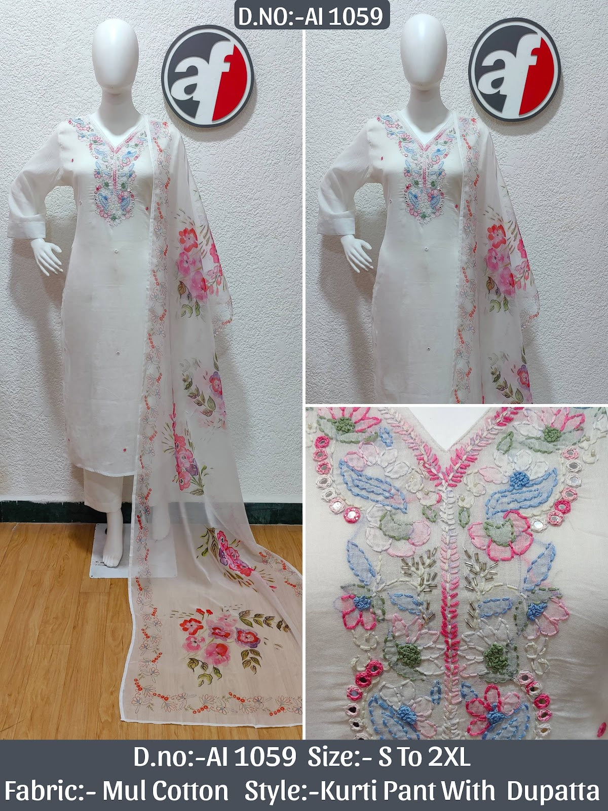 Ai 1059-1060 Af Mul Cotton Readymade Pant Style Suits Wholesaler Gujarat