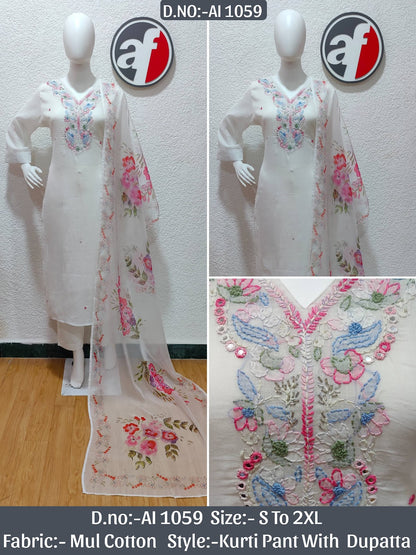 Ai 1059-1060 Af Mul Cotton Readymade Pant Style Suits Wholesaler Gujarat