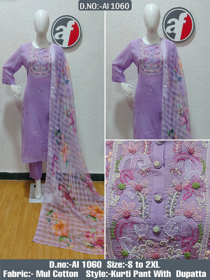 Ai 1059-1060 Af Mul Cotton Readymade Pant Style Suits Wholesaler Gujarat