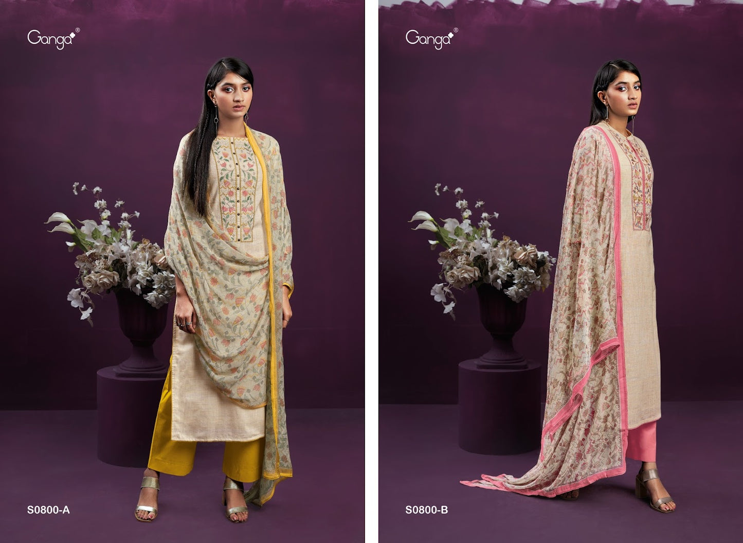 Ailee-0800 Ganga Woven Cotton Plazzo Style Suits Exporter