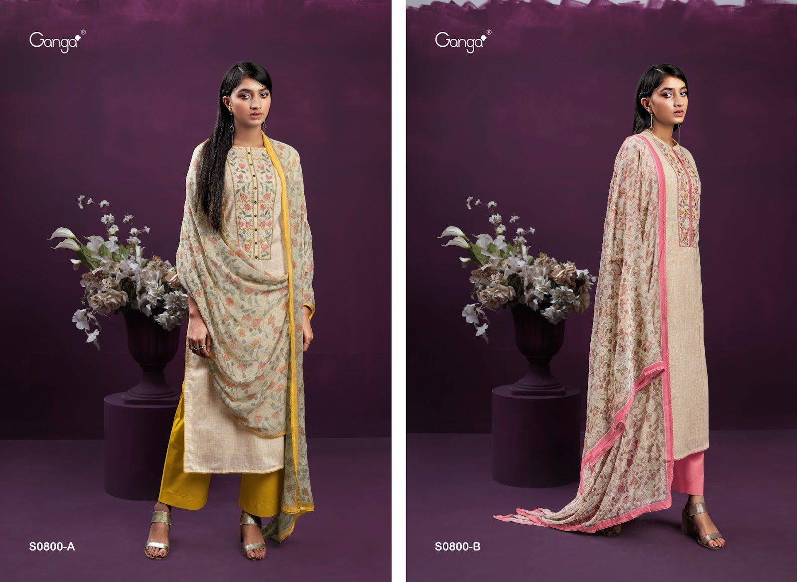 Ailee-0800 Ganga Woven Cotton Plazzo Style Suits Exporter