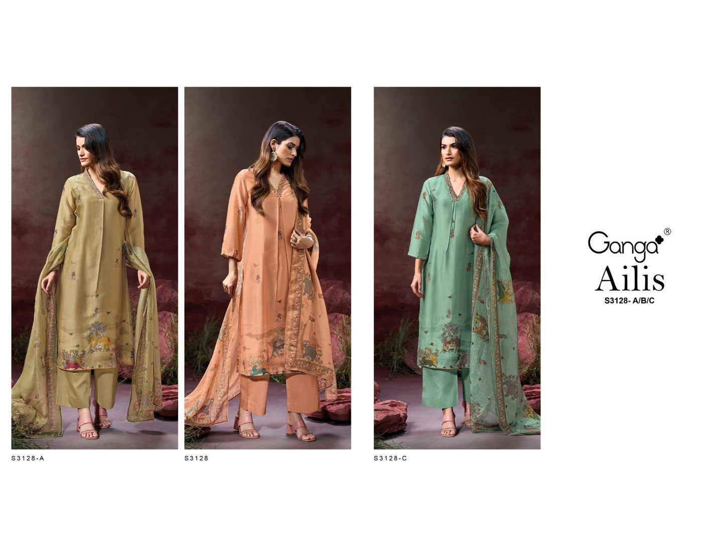 Ailis 3128 Ganga Silk Satin Plazzo Style Suits Manufacturer India