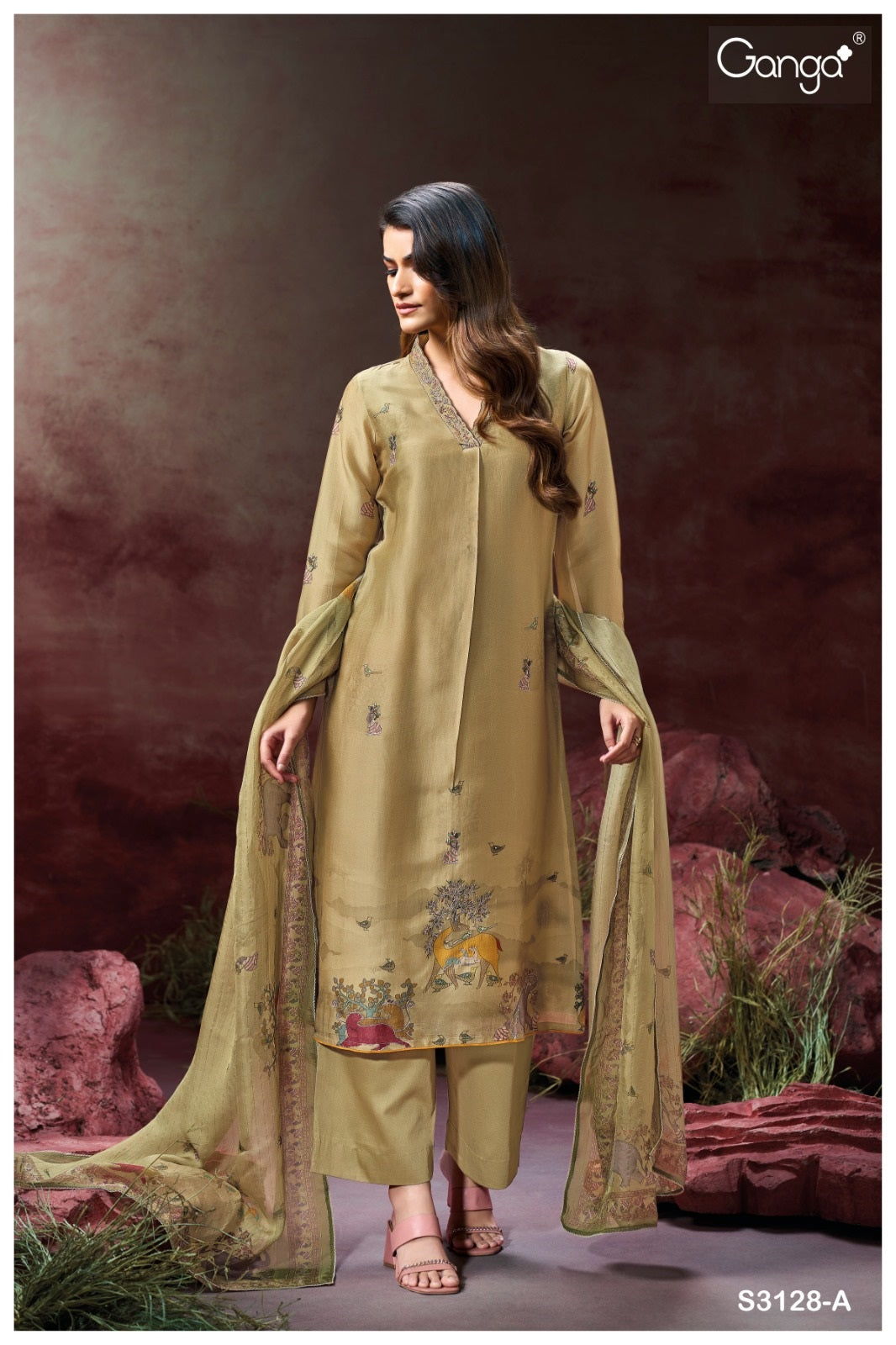 Ailis 3128 Ganga Silk Satin Plazzo Style Suits Manufacturer India