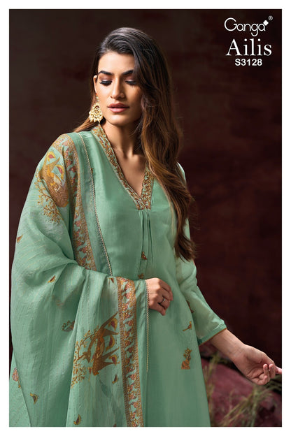 Ailis 3128 Ganga Silk Satin Plazzo Style Suits Manufacturer India