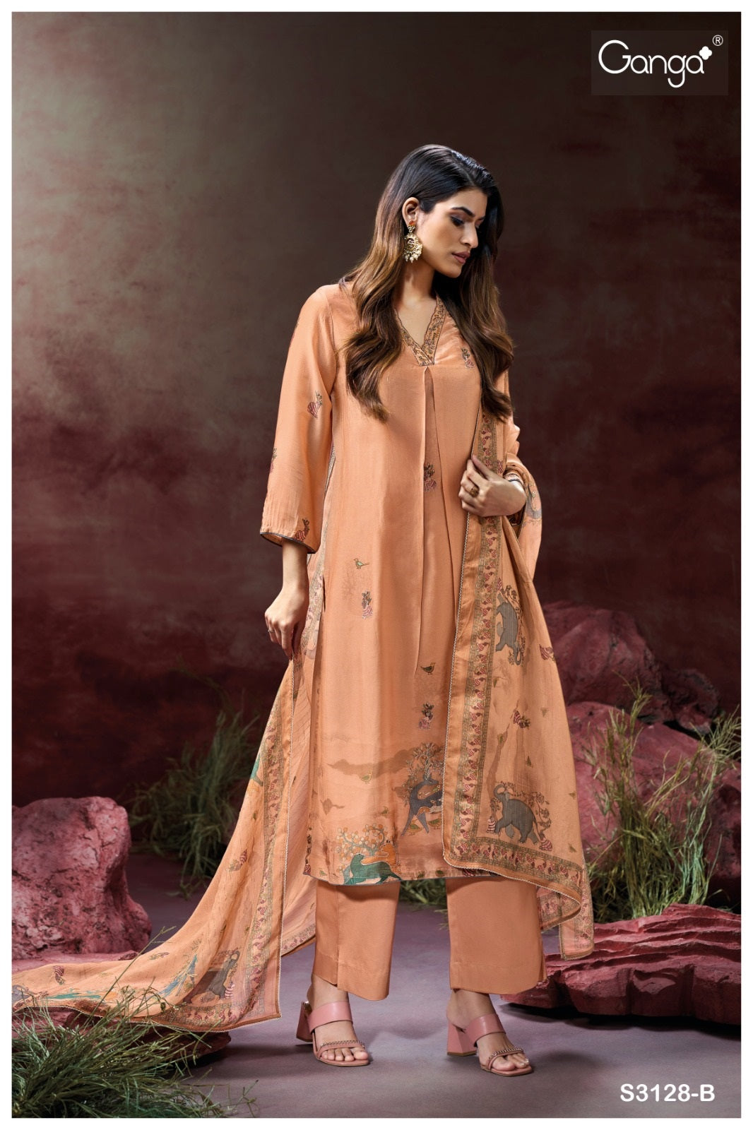 Ailis 3128 Ganga Silk Satin Plazzo Style Suits Manufacturer India