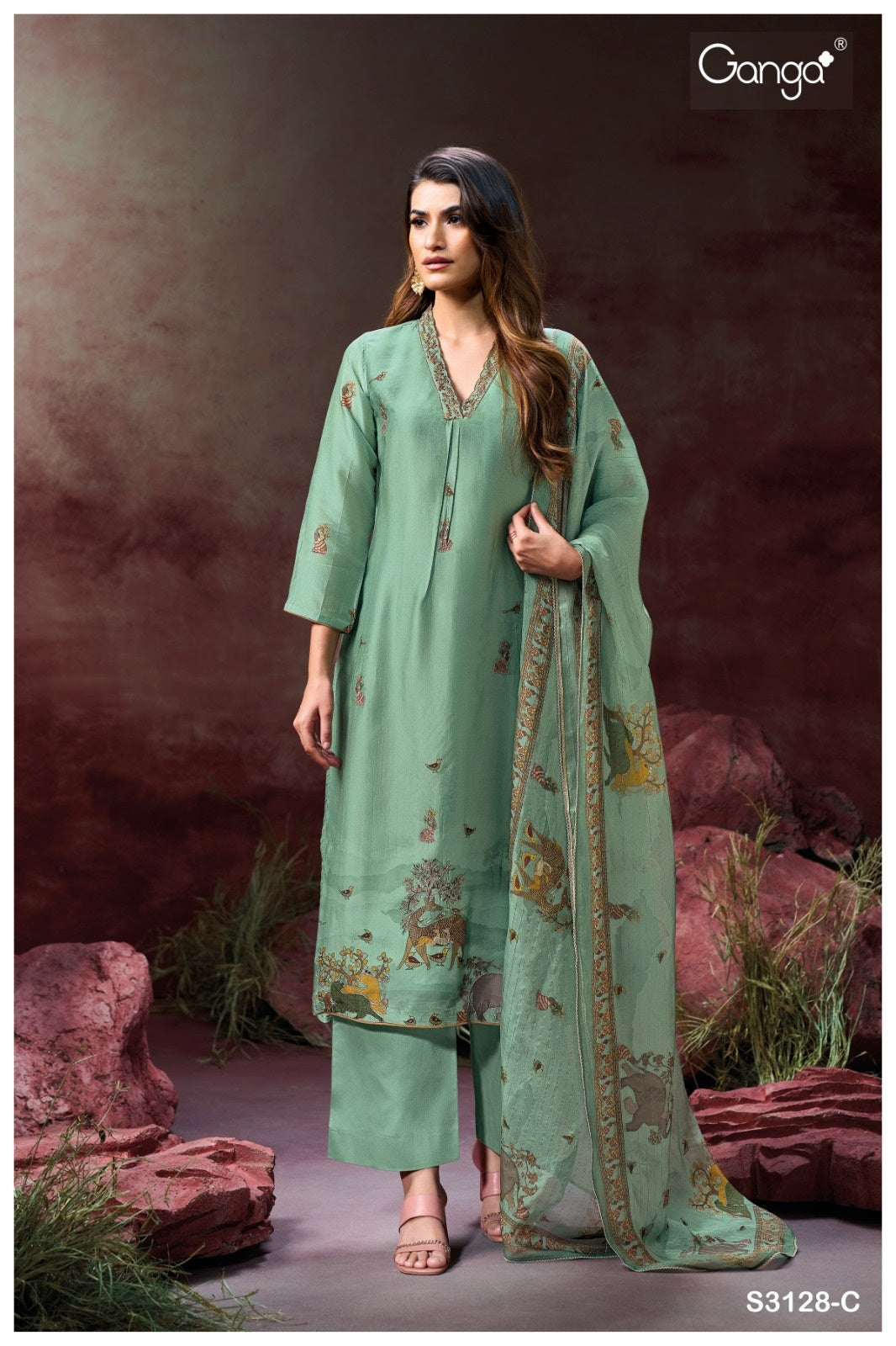 Ailis 3128 Ganga Silk Satin Plazzo Style Suits Manufacturer India