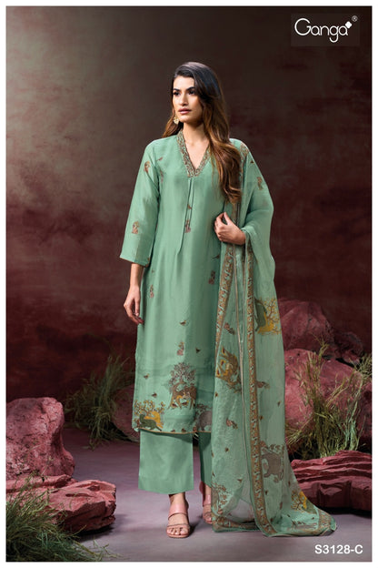 Ailis 3128 Ganga Silk Satin Plazzo Style Suits Manufacturer India