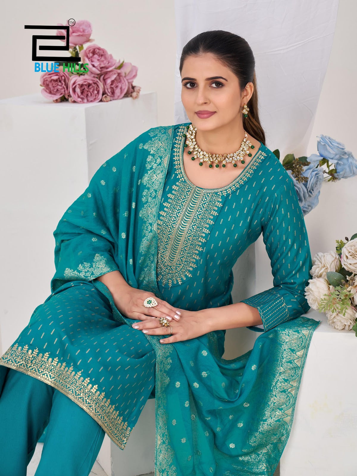 Aisha Blue Hills Rayon 14Kg Readymade Pant Style Suits Manufacturer Ahmedabad