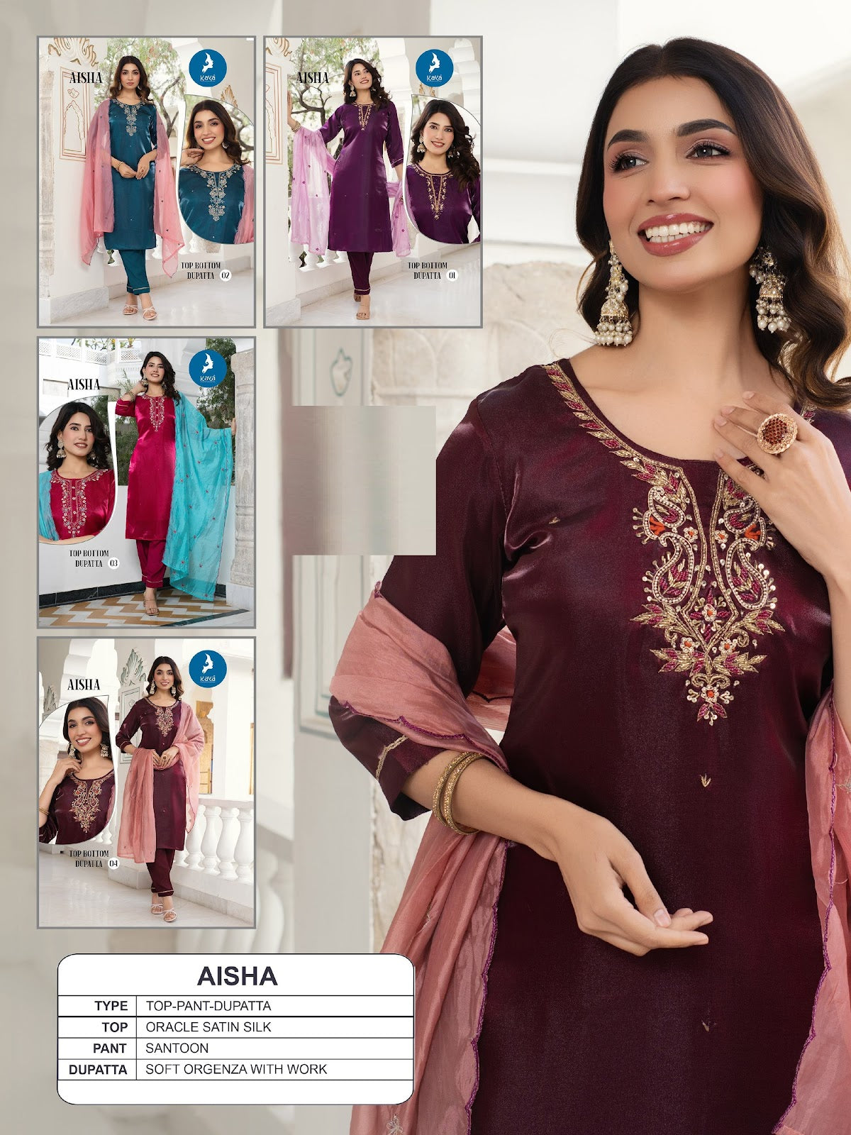 Aisha Kaya Satin Silk Readymade Pant Style Suits Supplier Gujarat