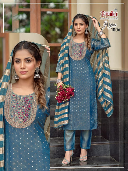 Aisha Rushika Silk Readymade Pant Style Suits Manufacturer Gujarat