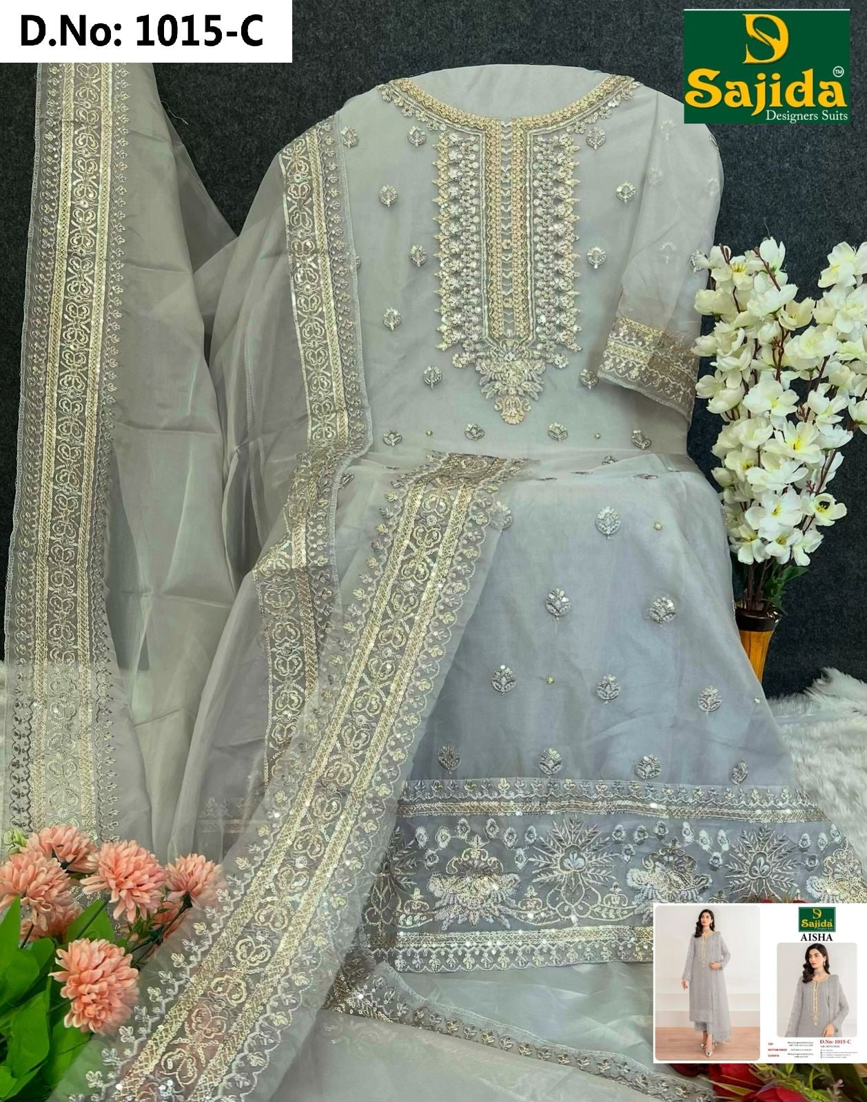 Aisha Sajida Organza Pakistani Salwar Suits Manufacturer Ahmedabad